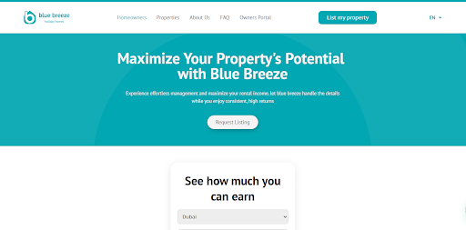 Blue Breeze Dubai Airbnb property management maximizing rental income through hands-off hosting, smart technology, and guest vetting