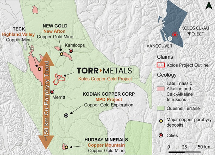 Kolos project geochemical sampling results with copper gold trend targets