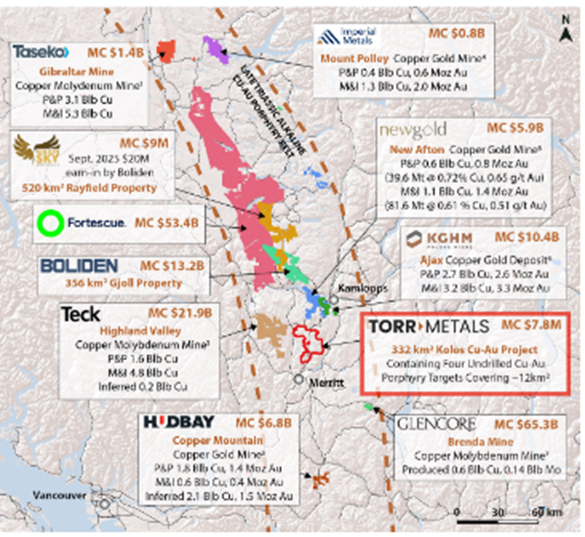Location map of Torr Metals Kolos Copper Gold Project within Quesnel Terrane
